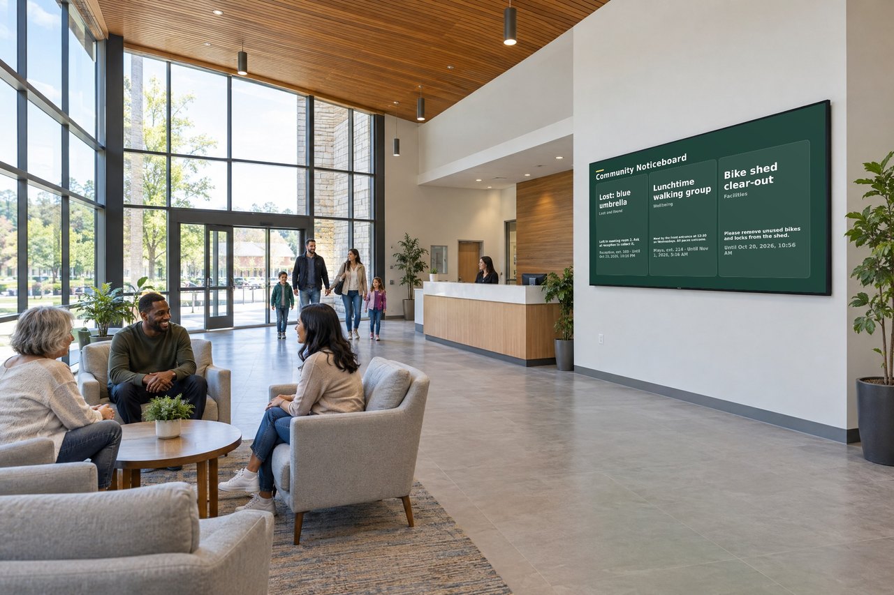 Announcement screen in a community center