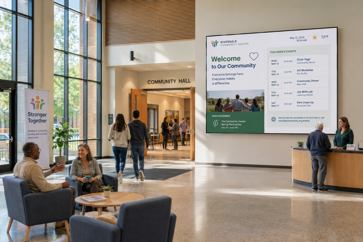 Announcement screen in a community center