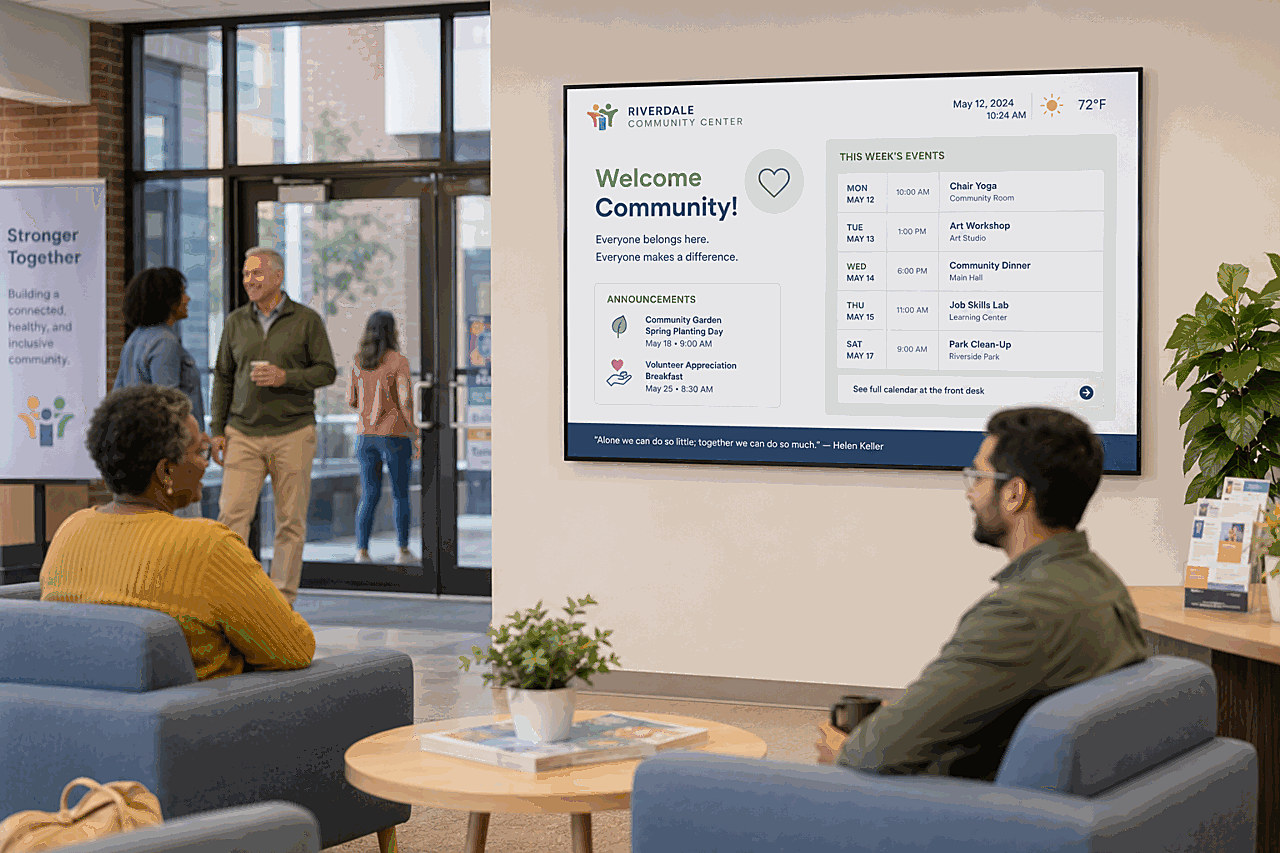 Announcement screen in a community center