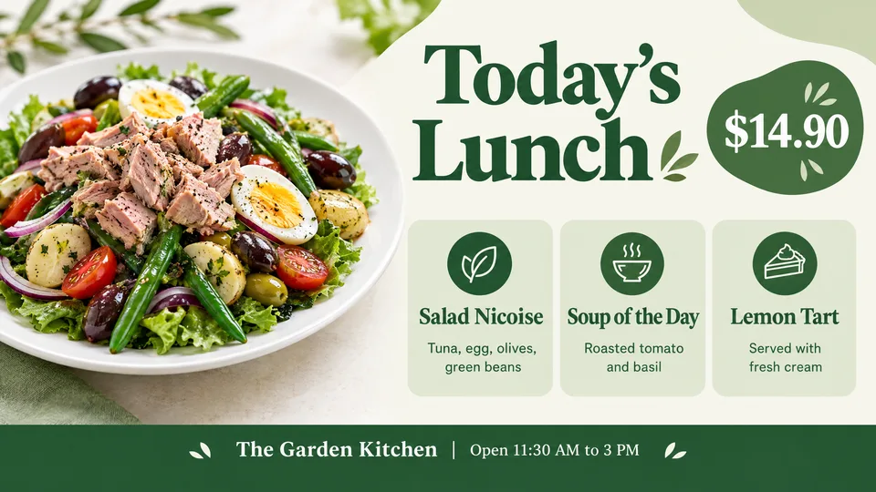 Lunch menu screen example