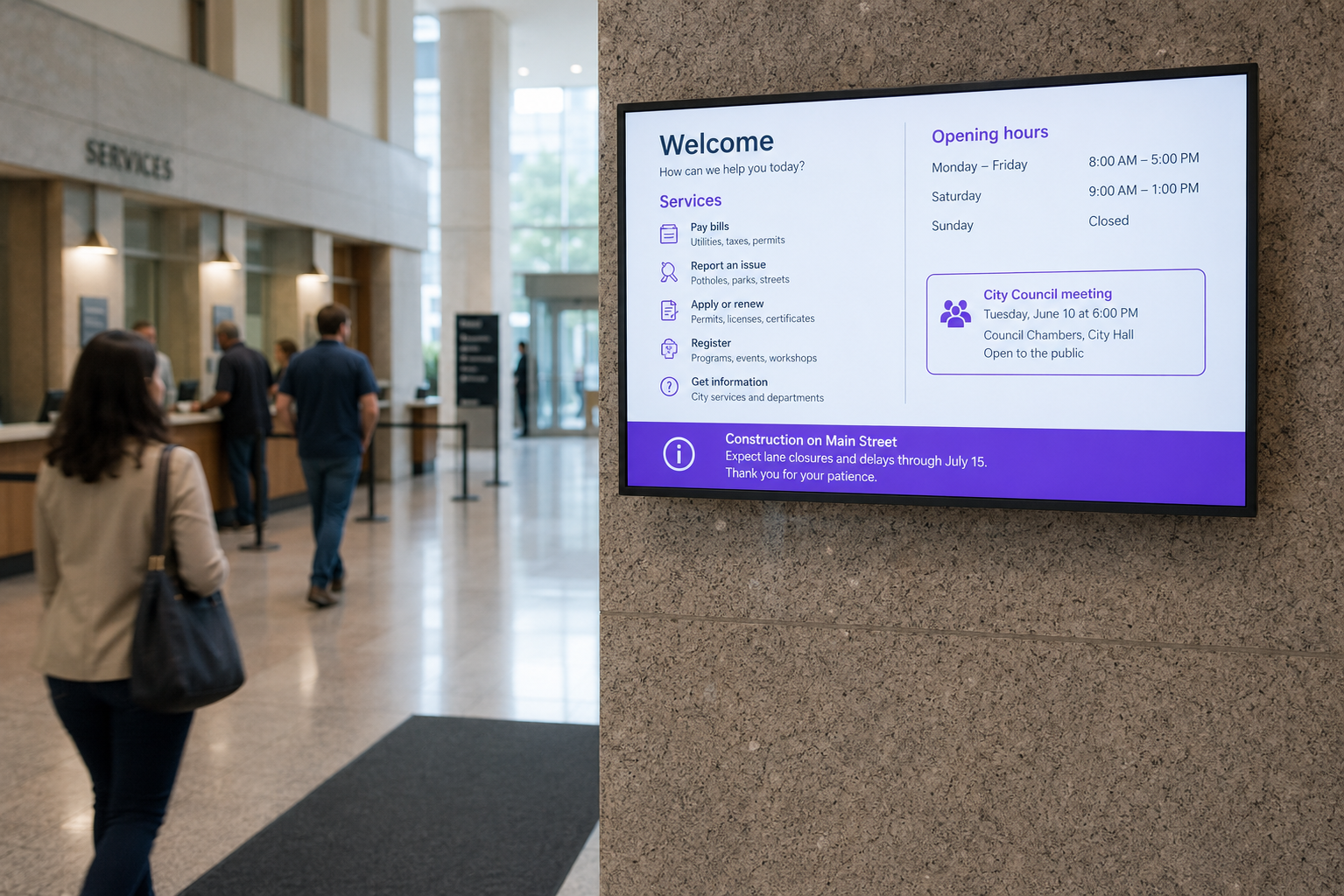 City hall, public sector digital signage