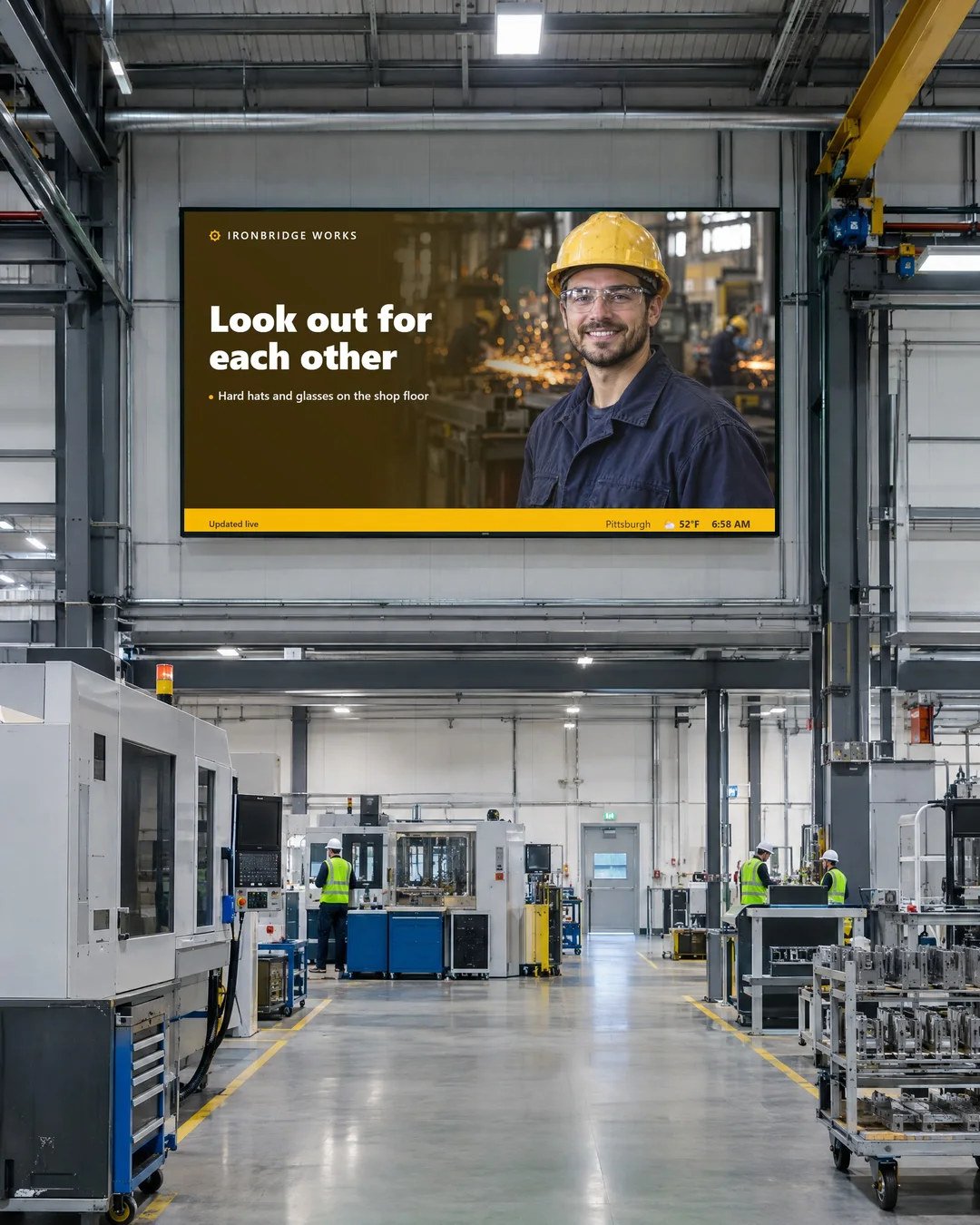 SignageTube screen in a factory floor