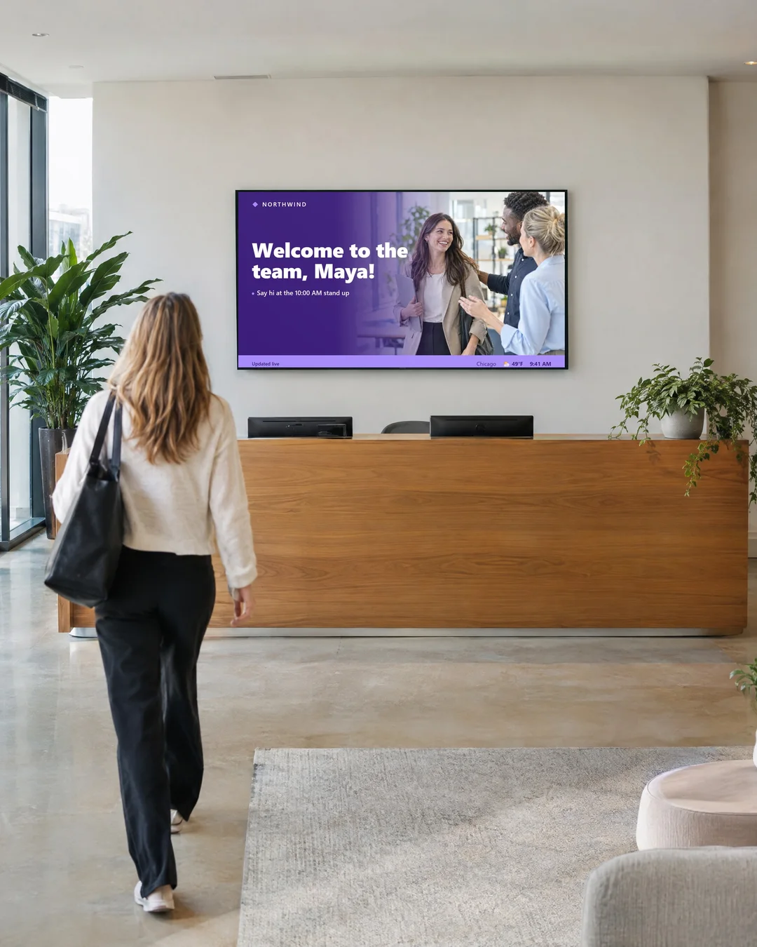 SignageTube screen in a office lobby