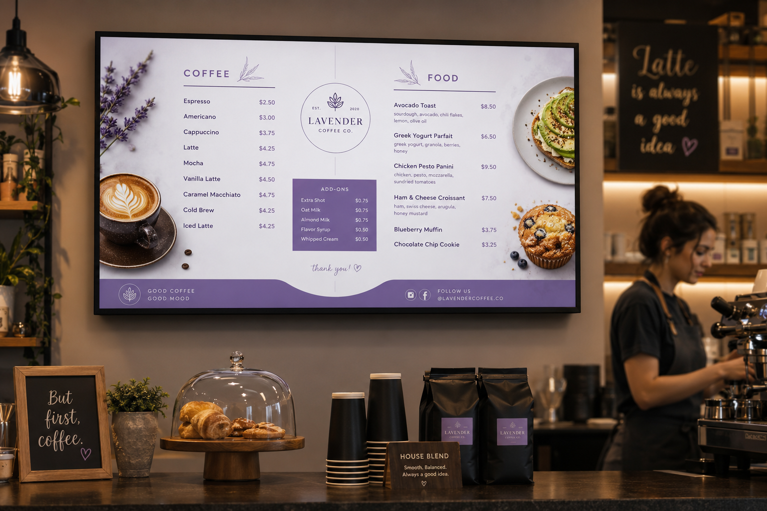 Digital menu boards in a restaurant