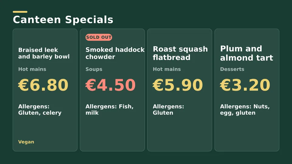 Canteen specials Live Page, tall columns layout