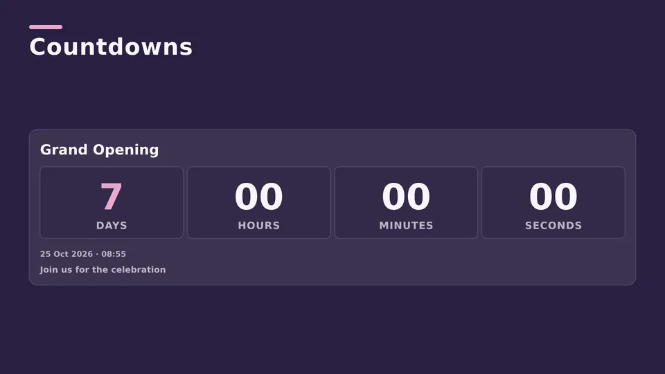 Countdowns Live Page, countdown cards layout