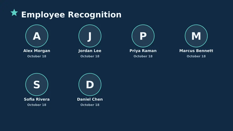 Employee recognition Live Page, round badges layout