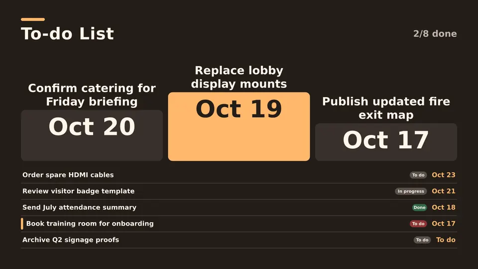 To do lists Live Page, podium steps layout