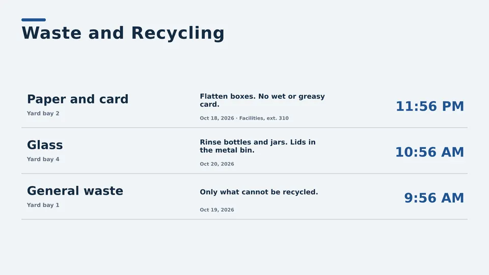 Waste and recycling Live Page, ruled table layout