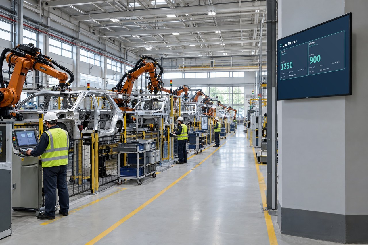 Live KPI dashboard on a manufacturing floor