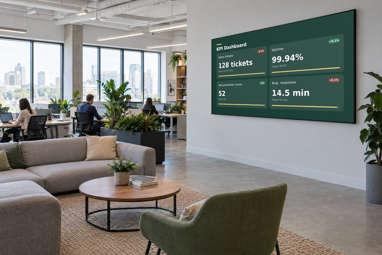 Welcome screen in a modern office