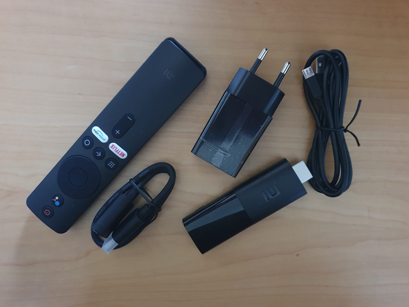 Content of a box of Mi TV Stick AndroidTV