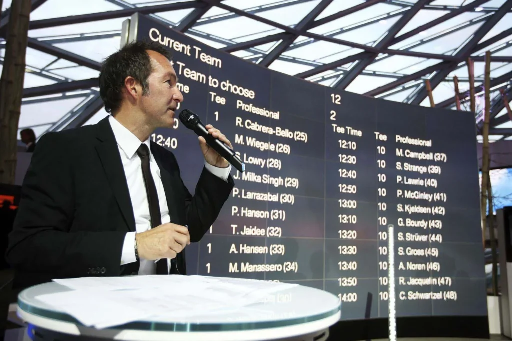 Large television screen with real-time data on digital signage screen