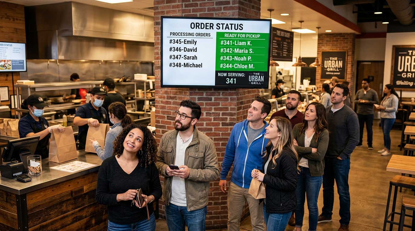 order pickup digital screen in a restaurant