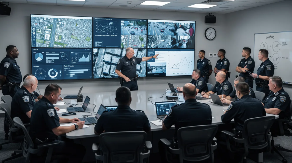 Real-time digital signage screen used in a police station