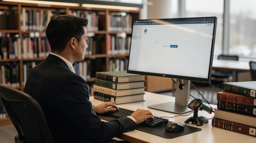 Real-time digital signage screen used in a public library