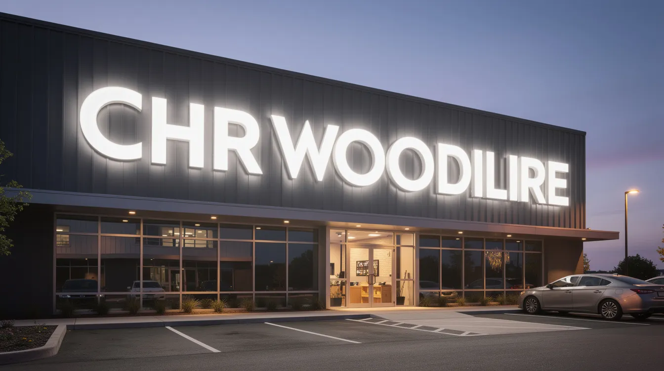 The image showcases modern illuminated channel letter signs on a commercial building at dusk, enhancing brand visibility and attracting customers with their vibrant lighting. These promotional signs serve as effective digital signage, communicating information and directions to a broad audience in the bustling city streets.
