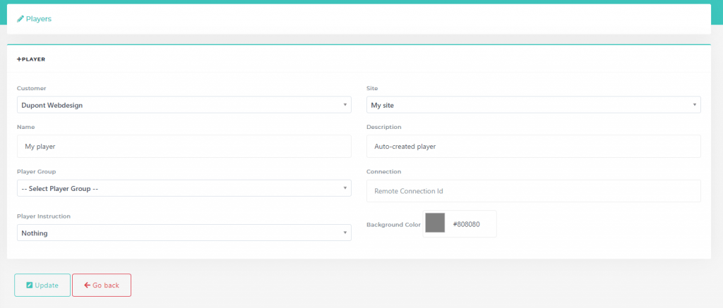 Screenshot showing the 'My Player' settings with the Remote Connection ID field