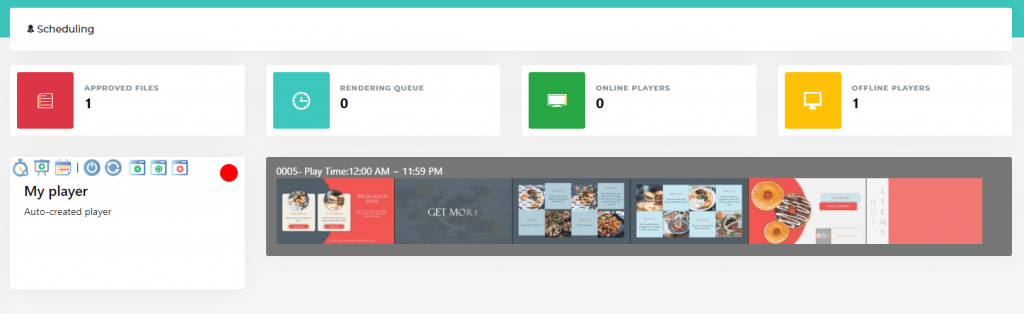 Screenshot of the scheduling page with media file status and email notification