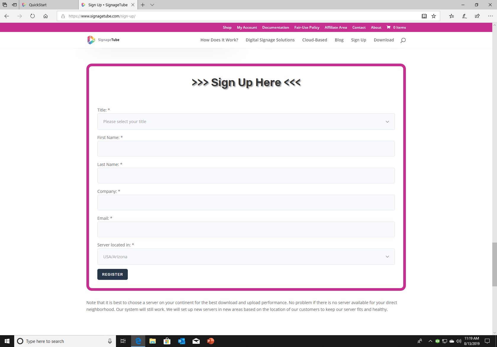Sign Up Form screenshot