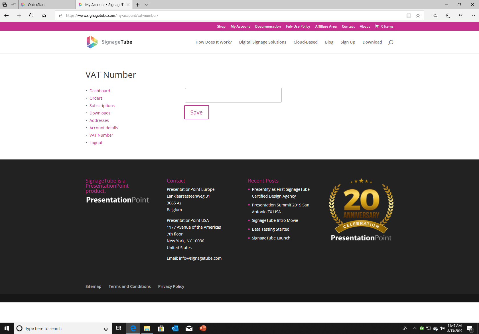 Screenshot displaying VAT or sales tax information for EU residents
