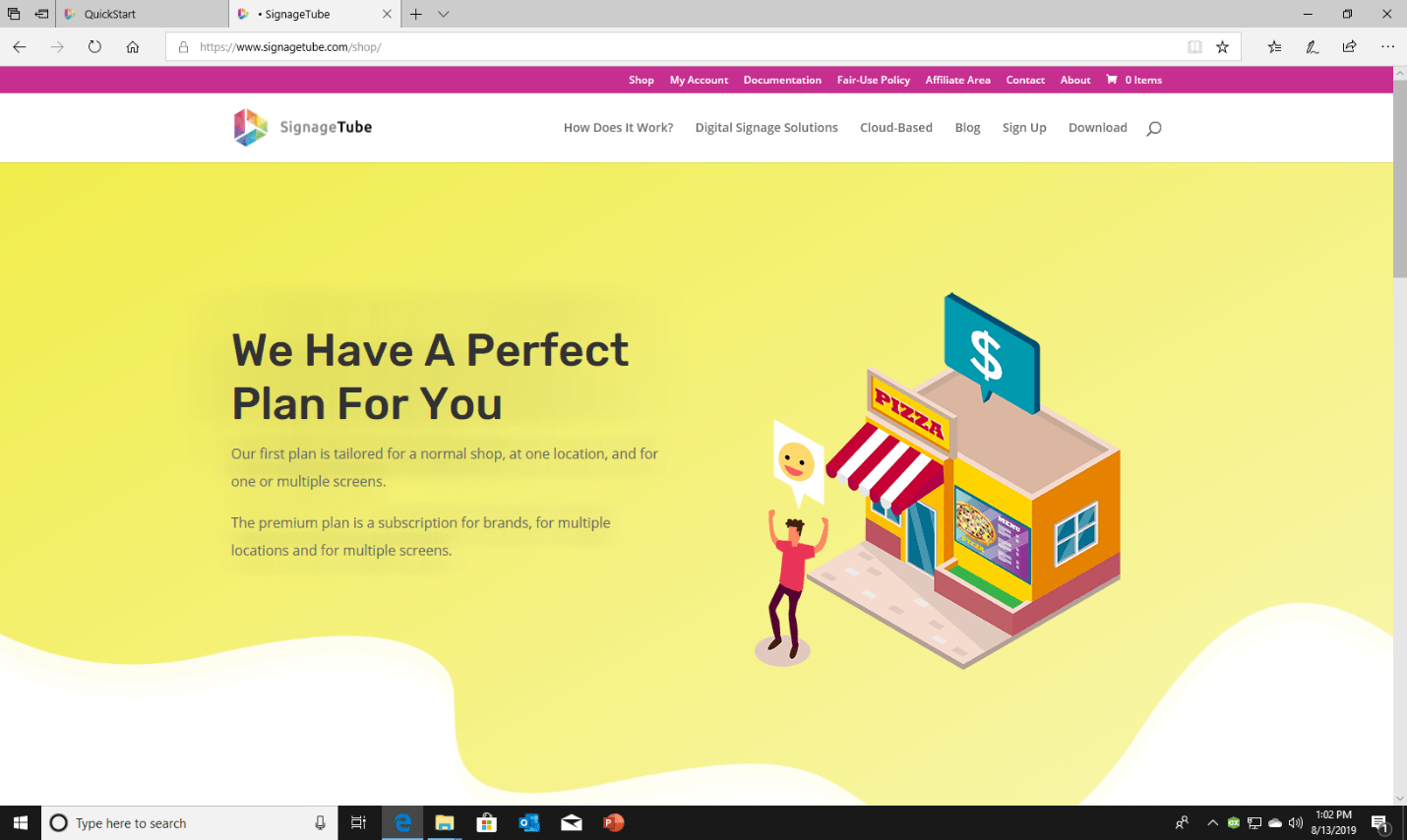Screenshot of the shop page showing product listings