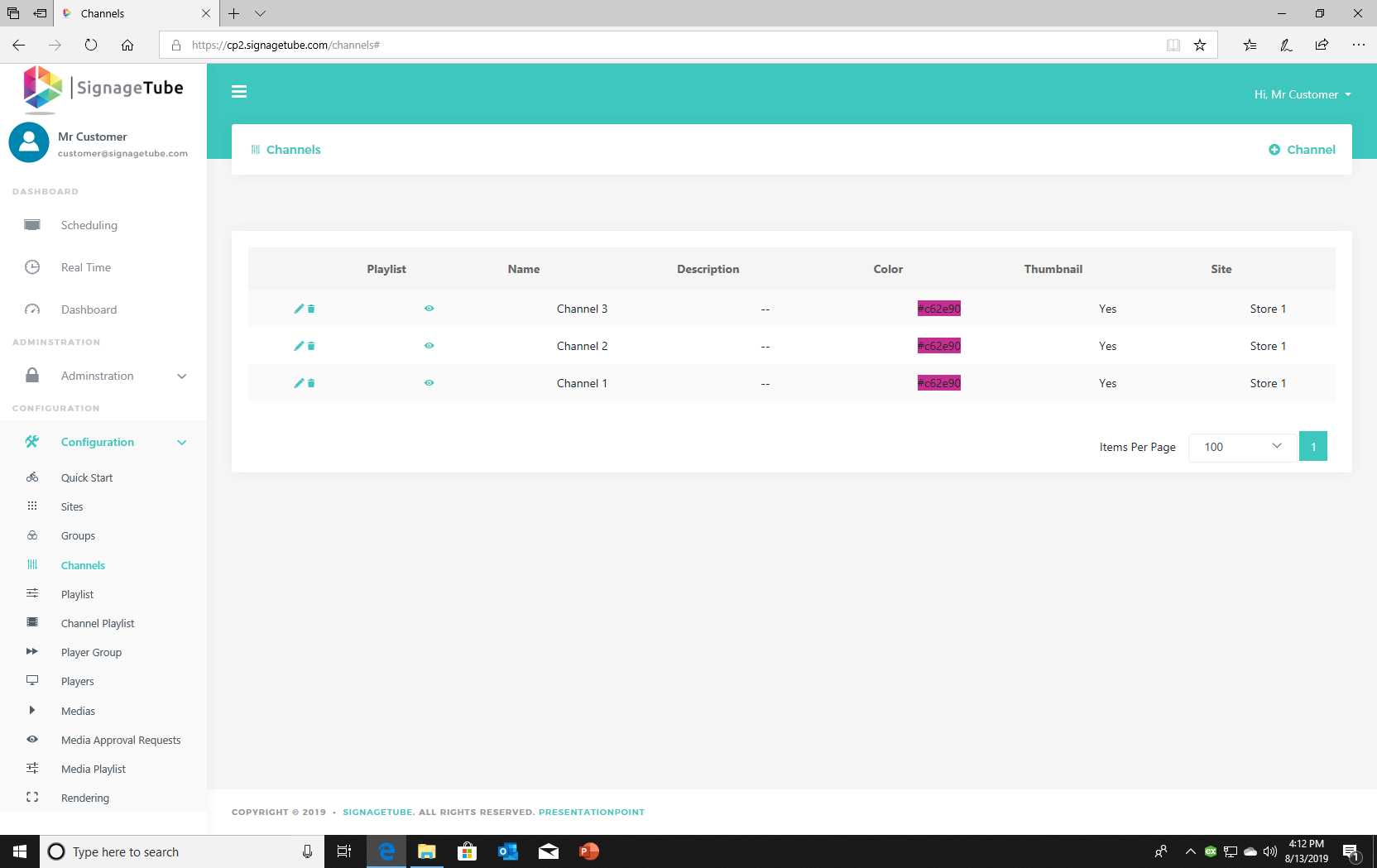 Screenshot of the page for adding channels to players