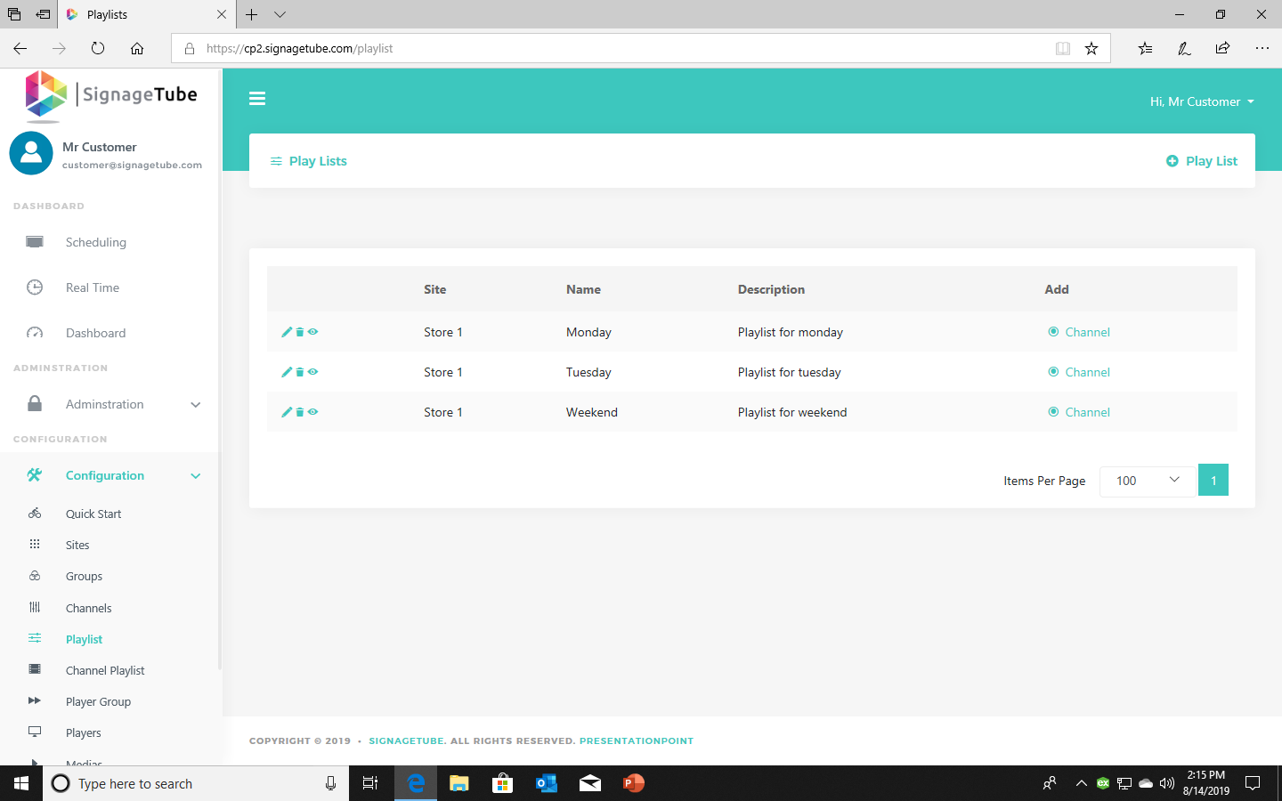 Screenshot showing how to create playlists with presentations