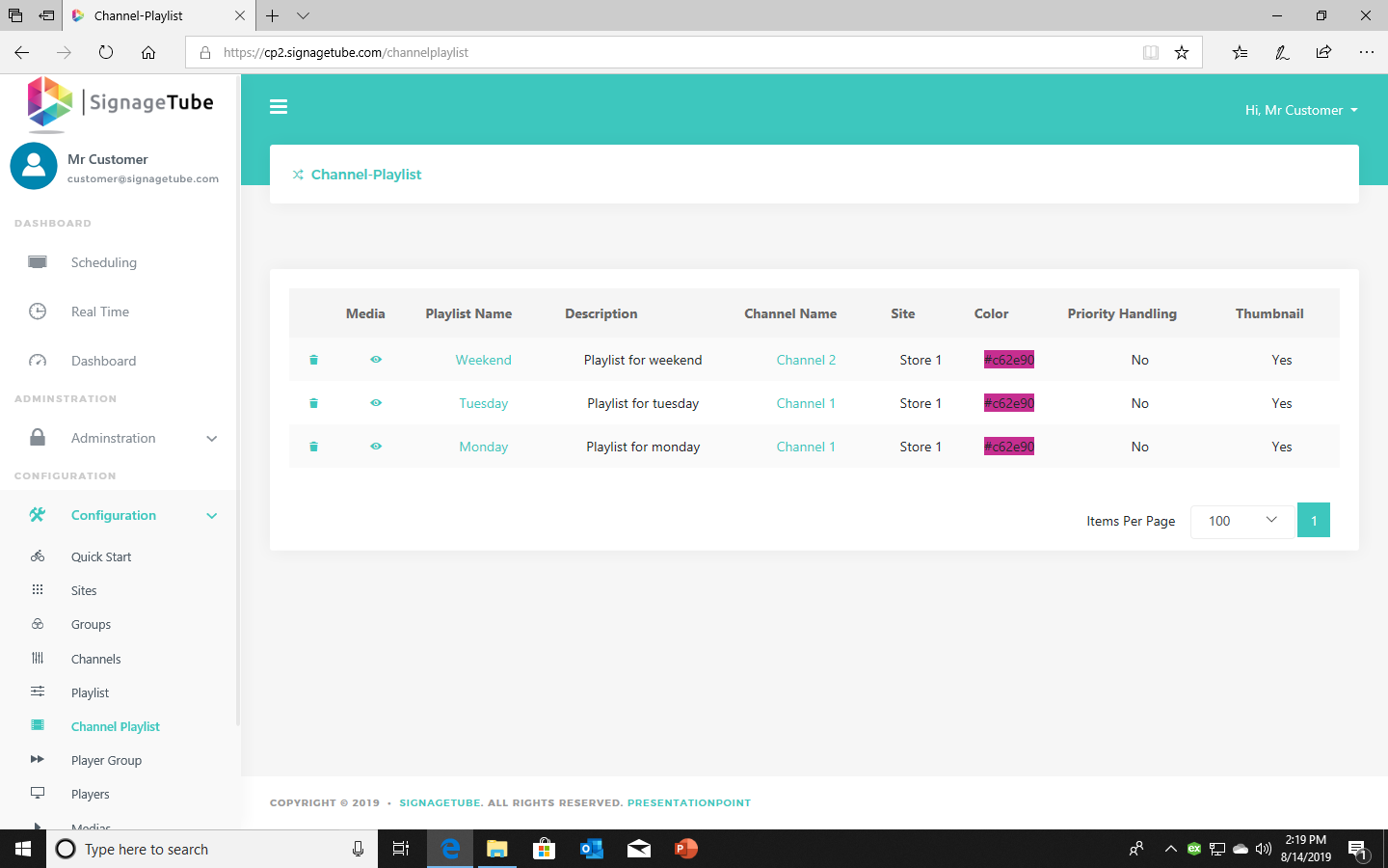 Screenshot showing how to add a playlist to a channel