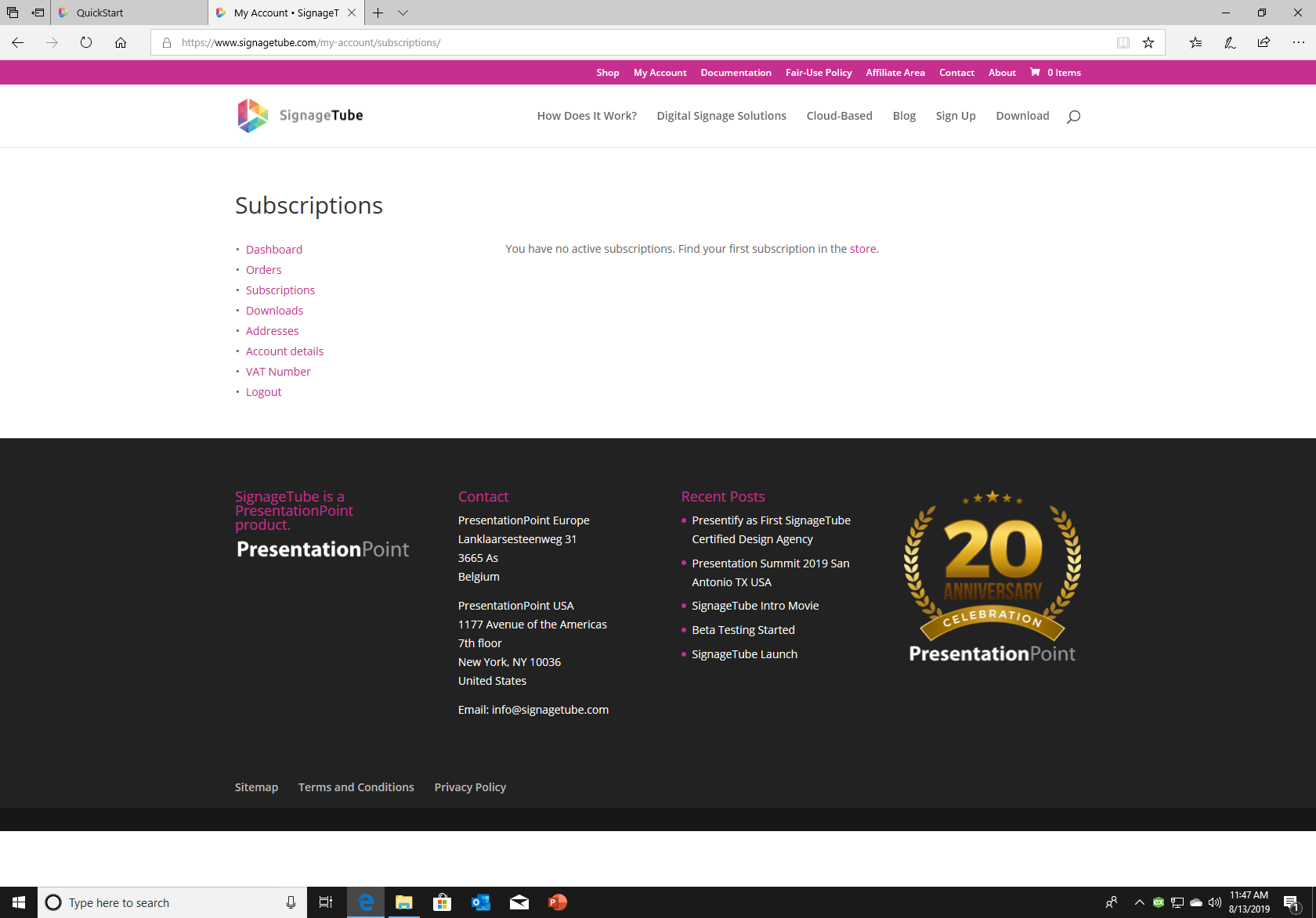 Screenshot of subscription management page where you can see and edit your subscriptions