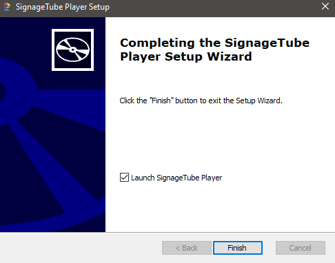 Right-click menu showing the Run as administrator option for the SignageTube player installer