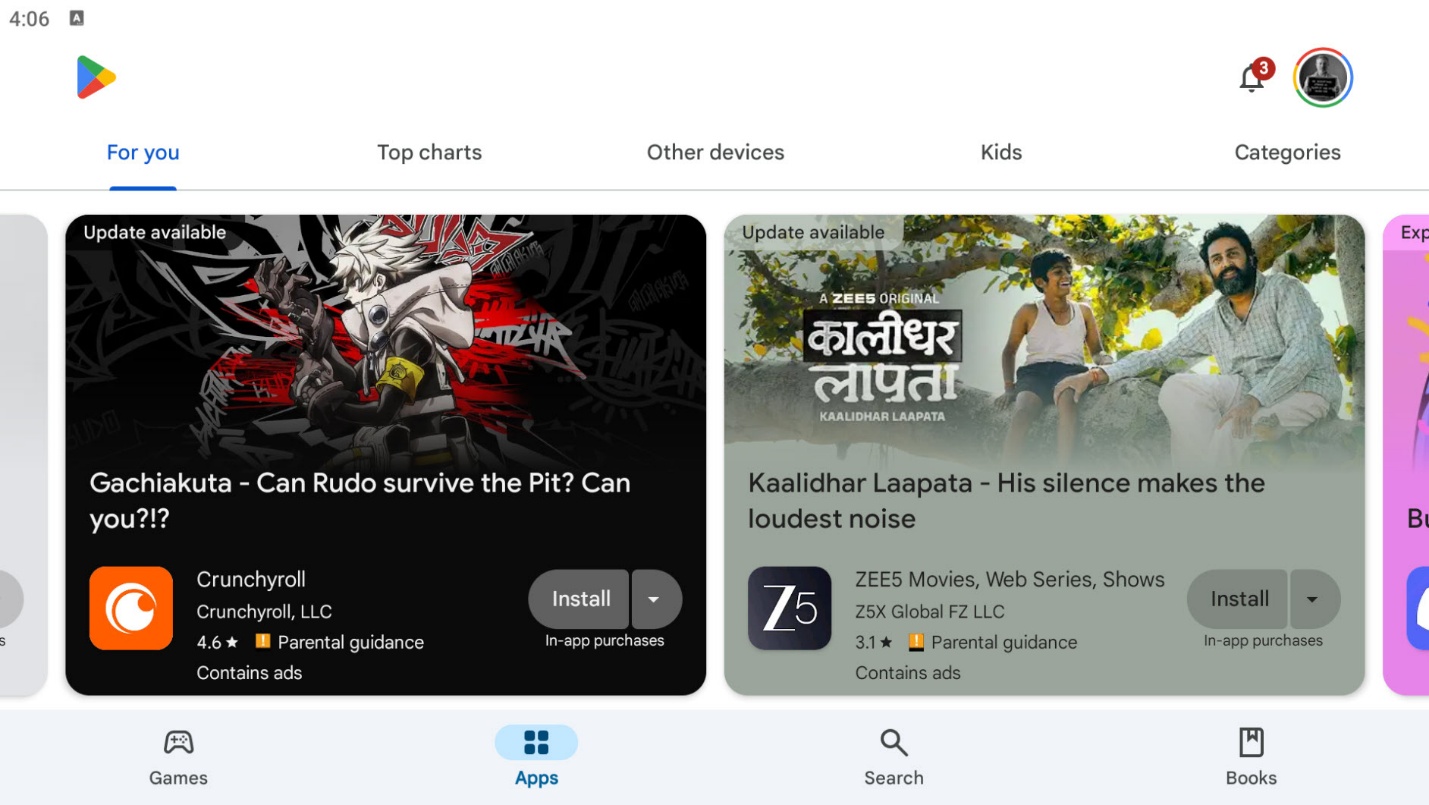 Google Play Store home screen on an Android device